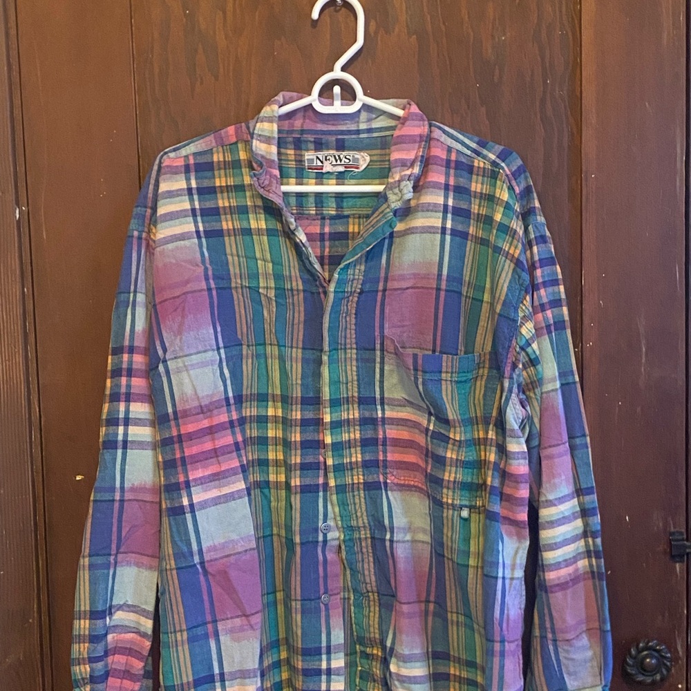 Plaid Multicolor Vintage Unisex trippy rainbow Shirt M-M/L